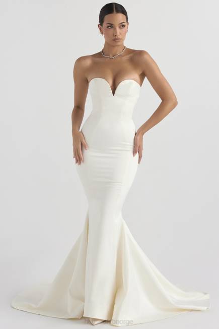 bryllup giselle ivory sateng stroppeløs brudekjole House of CB J6RL1140