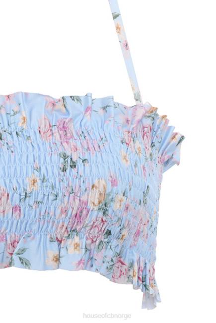 klær perdita blått floral print rynket bikini House of CB J6RL1246