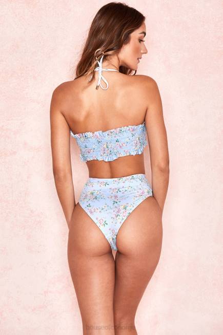 klær perdita blått floral print rynket bikini House of CB J6RL1246