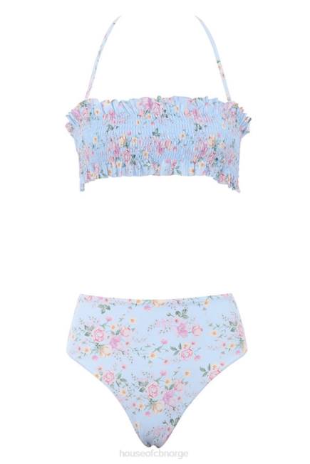 klær perdita blått floral print rynket bikini House of CB J6RL1246