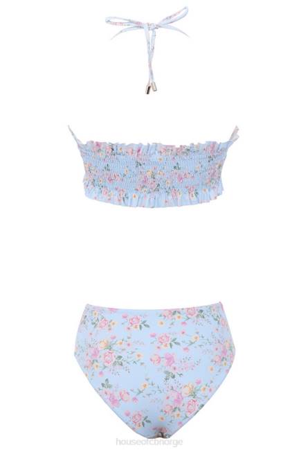klær perdita blått floral print rynket bikini House of CB J6RL1246