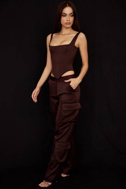 klær daria chocolate sateng cargo bukser House of CB J6RL939