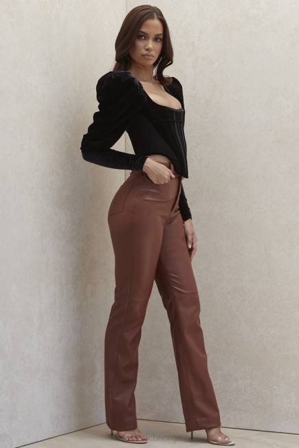 klær inaya tan stretch vegansk skinnbukse House of CB J6RL1011