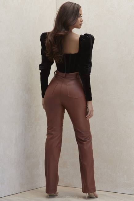 klær inaya tan stretch vegansk skinnbukse House of CB J6RL1011
