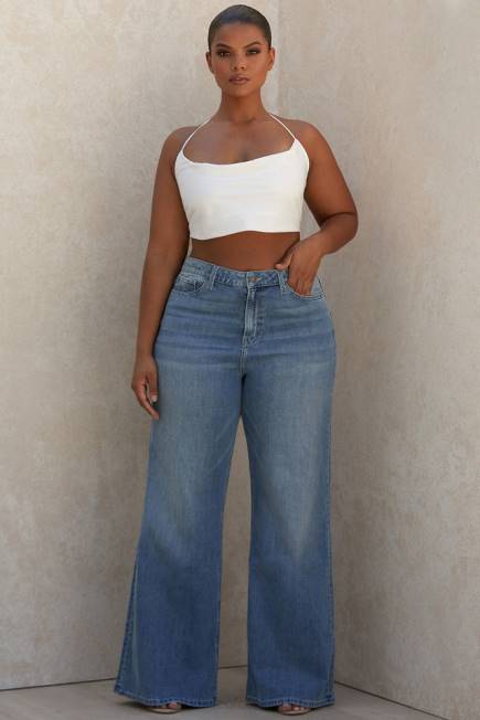 klær antonia jeans med høy midje og brede ben House of CB J6RL645