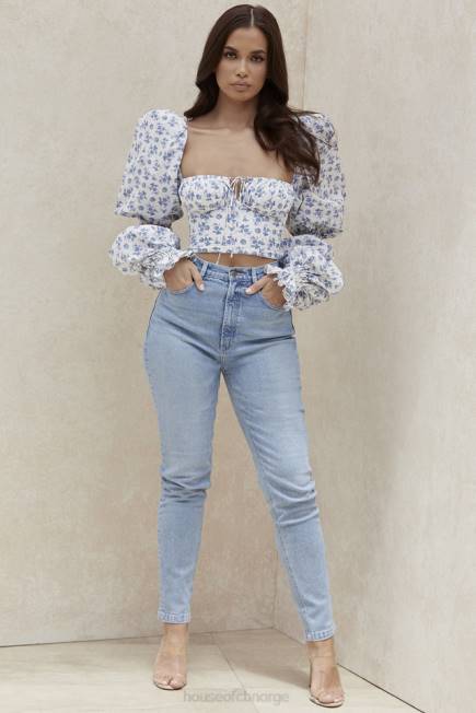 klær bria blekblå denimjeans med høy midje House of CB J6RL643