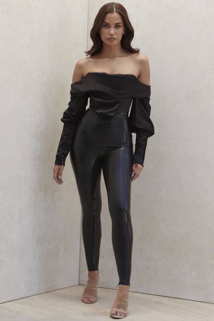 klær lia svarte lateks leggings med høy midje House of CB J6RL1010