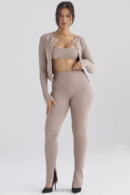 klær mitzi taupe ribbestrikkede leggings House of CB J6RL877