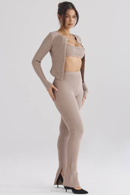 klær mitzi taupe ribbestrikkede leggings House of CB J6RL877