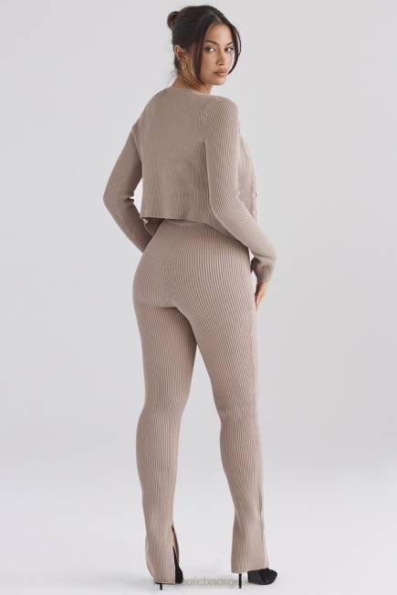 klær mitzi taupe ribbestrikkede leggings House of CB J6RL877