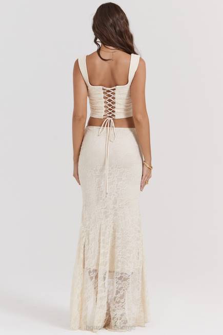 klær Therese vintage krem ​​blonder maxi skjørt House of CB J6RL841