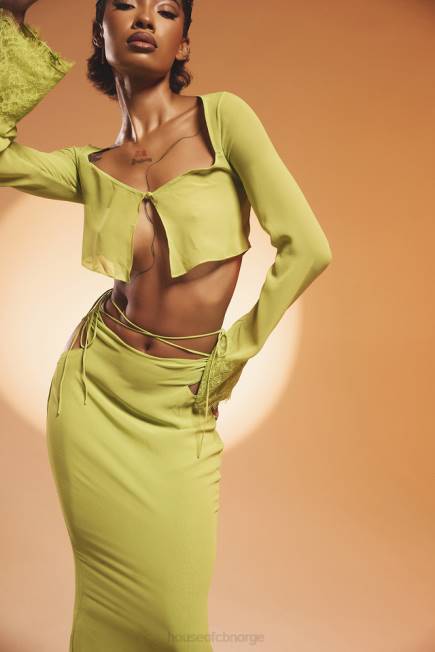 klær madeline limegrønt georgette maxi skjørt House of CB J6RL955