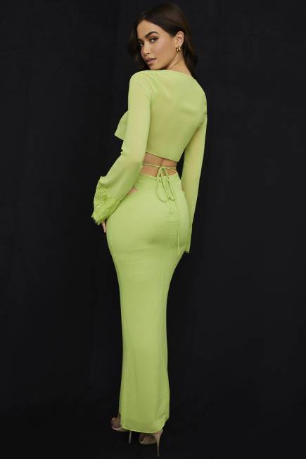 klær madeline limegrønt georgette maxi skjørt House of CB J6RL955