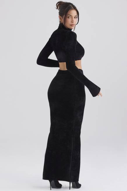 klær rene svart chenille maxi skjørt House of CB J6RL879