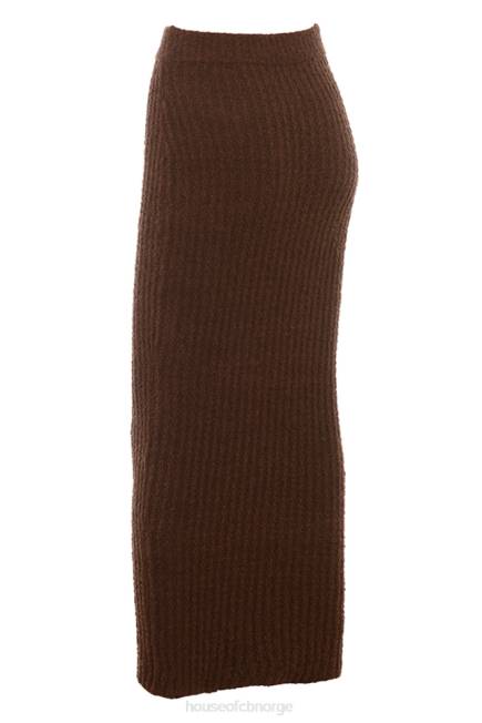 klær sloane sjokolade myk bomull boucle maxi skjørt House of CB J6RL829