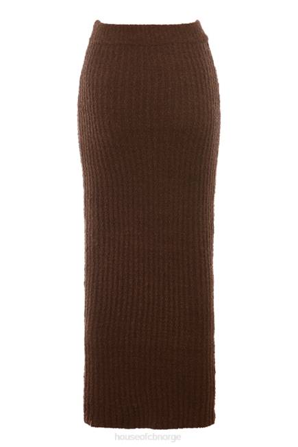 klær sloane sjokolade myk bomull boucle maxi skjørt House of CB J6RL829