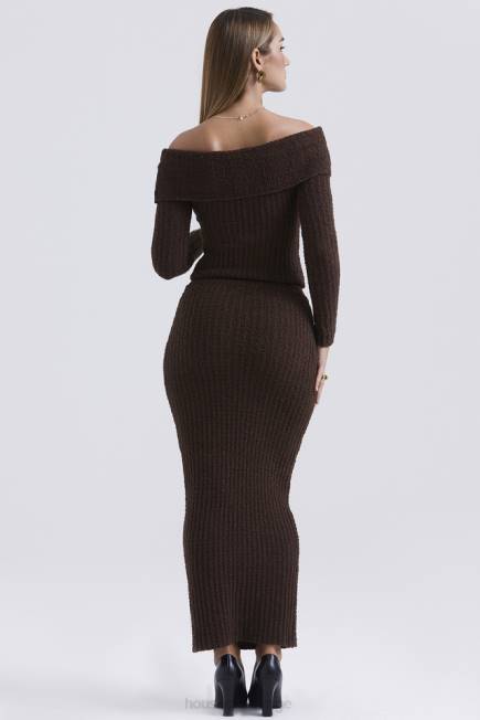 klær sloane sjokolade myk bomull boucle maxi skjørt House of CB J6RL829