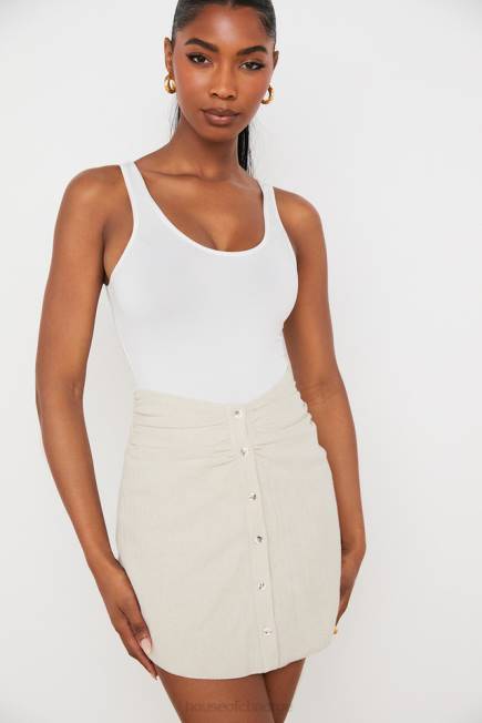 klær tayo beige lin rynket midje miniskjørt House of CB J6RL970