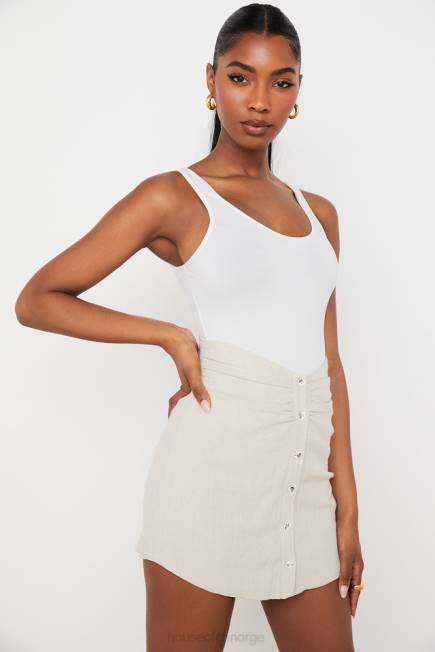 klær tayo beige lin rynket midje miniskjørt House of CB J6RL970