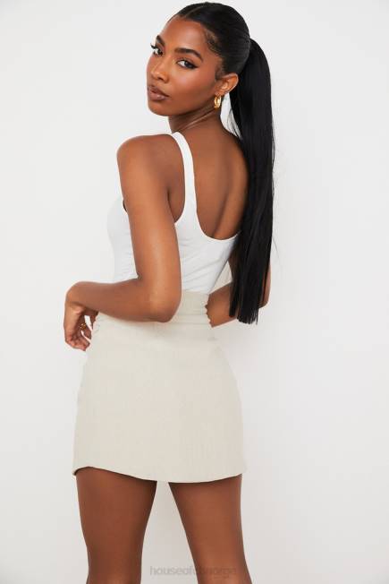 klær tayo beige lin rynket midje miniskjørt House of CB J6RL970