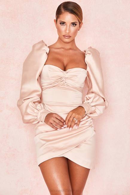 klær cherie blush sateng kjole med puffermer House of CB J6RL634