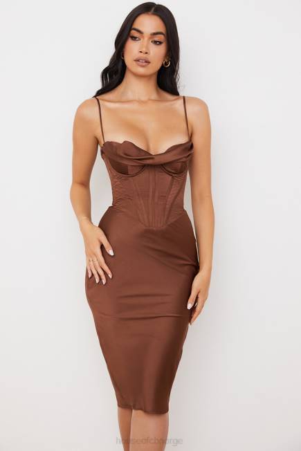 klær myrna sjokolade sateng korsett slip kjole House of CB J6RL568