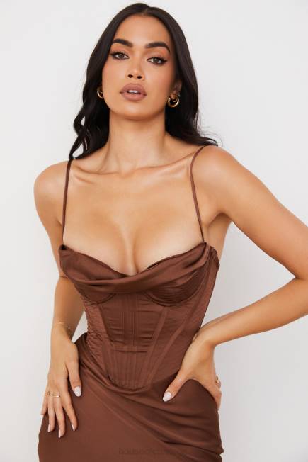 klær myrna sjokolade sateng korsett slip kjole House of CB J6RL568