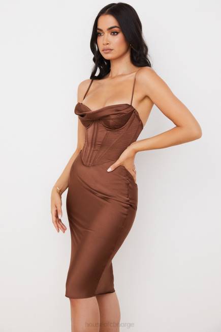 klær myrna sjokolade sateng korsett slip kjole House of CB J6RL568