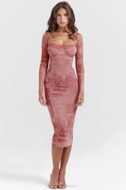 klær seraphina korsettkjole med rosa print House of CB J6RL151