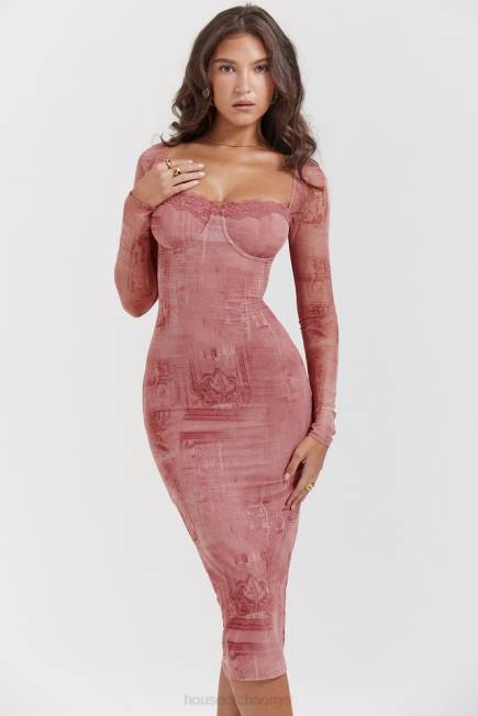 klær seraphina korsettkjole med rosa print House of CB J6RL151