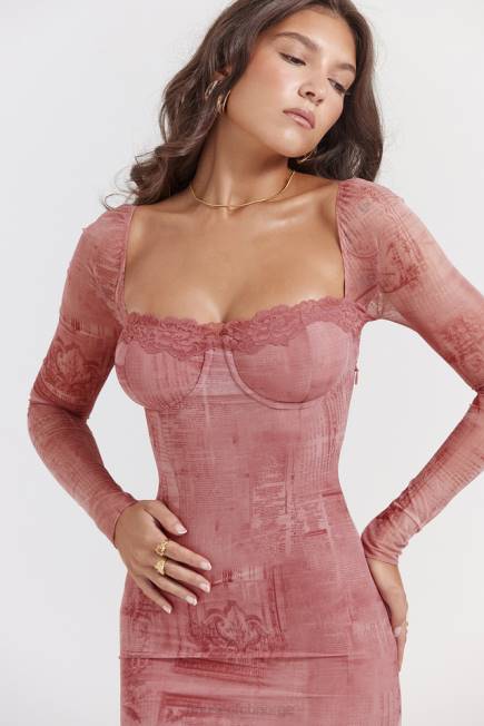 klær seraphina korsettkjole med rosa print House of CB J6RL151