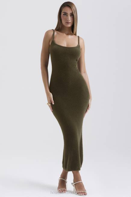 klær Fayette khaki myk, fluffy strikket maxi-kjole House of CB J6RL116