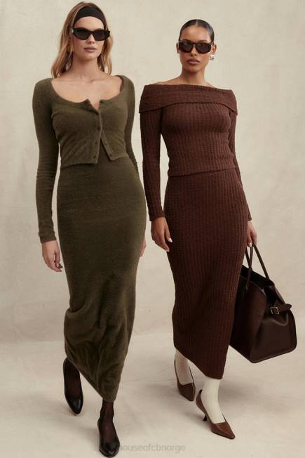 klær Fayette khaki myk, fluffy strikket maxi-kjole House of CB J6RL116