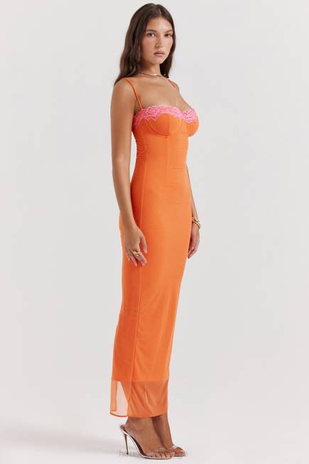 klær aiza flame oransje maxi kjole House of CB J6RL192