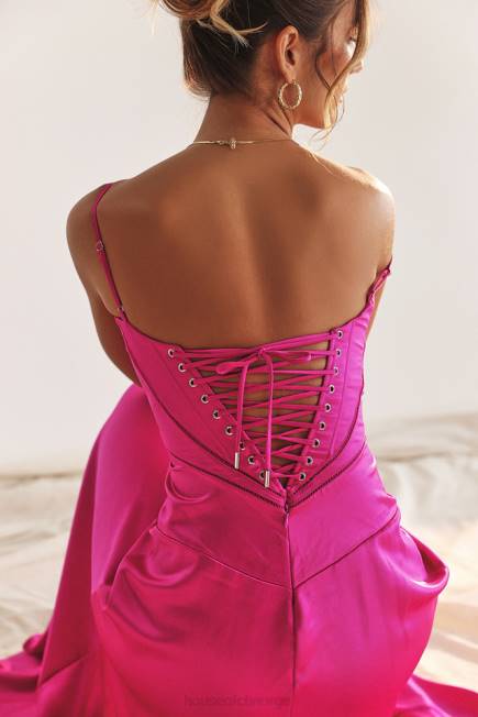klær anabella fuchsia maxi kjole med blonder House of CB J6RL199