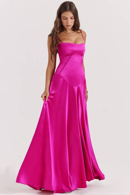 klær anabella fuchsia maxi kjole med blonder House of CB J6RL199