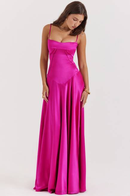 klær anabella fuchsia maxi kjole med blonder House of CB J6RL199