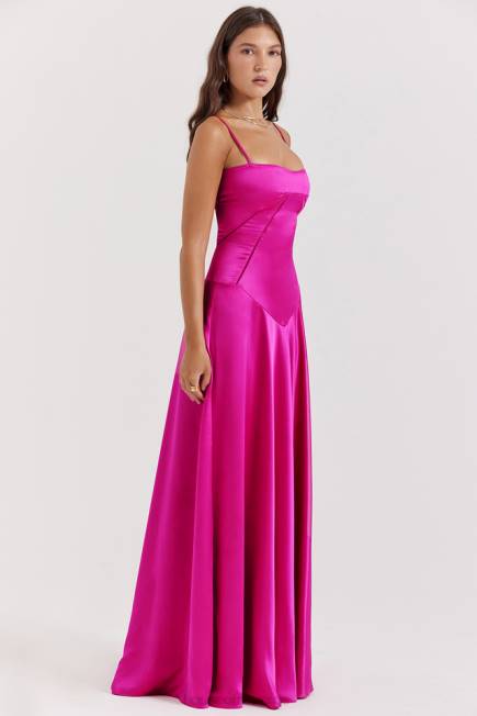 klær anabella fuchsia maxi kjole med blonder House of CB J6RL199