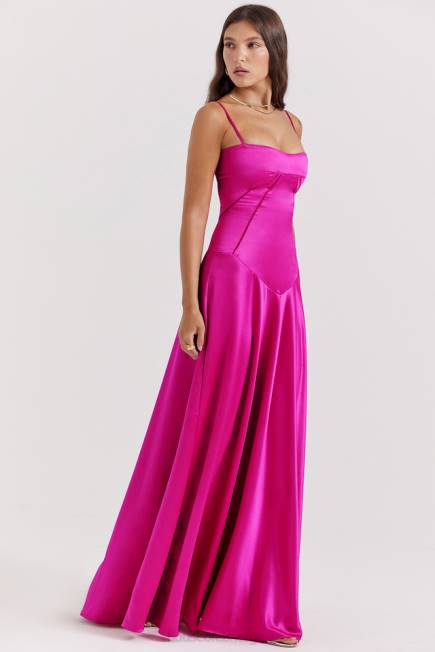 klær anabella fuchsia maxi kjole med blonder House of CB J6RL199