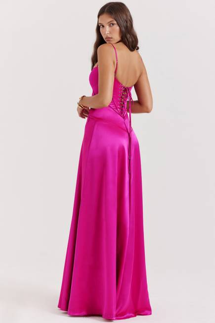 klær anabella fuchsia maxi kjole med blonder House of CB J6RL199
