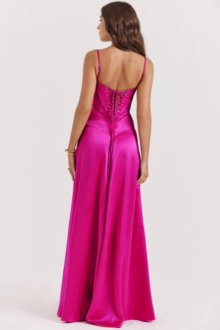 klær anabella fuchsia maxi kjole med blonder House of CB J6RL199