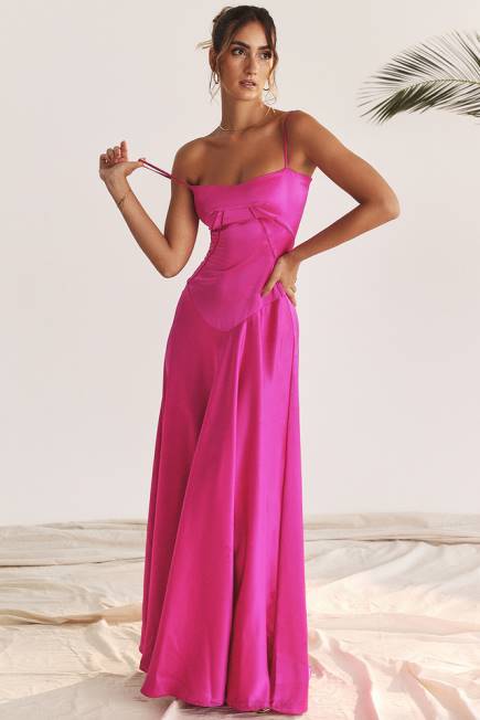klær anabella fuchsia maxi kjole med blonder House of CB J6RL199