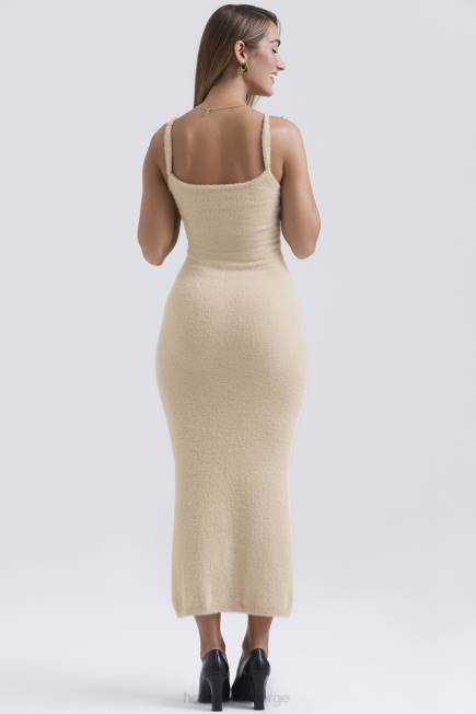 klær fayette beige myk, fluffy strikket maxikjole House of CB J6RL115