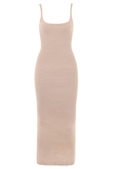 klær fayette beige myk, fluffy strikket maxikjole House of CB J6RL115