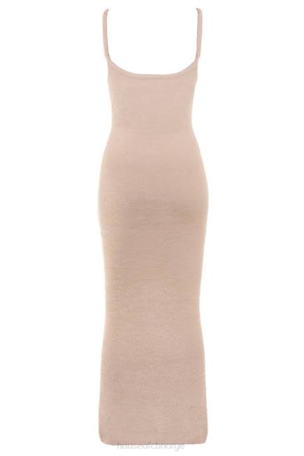 klær fayette beige myk, fluffy strikket maxikjole House of CB J6RL115