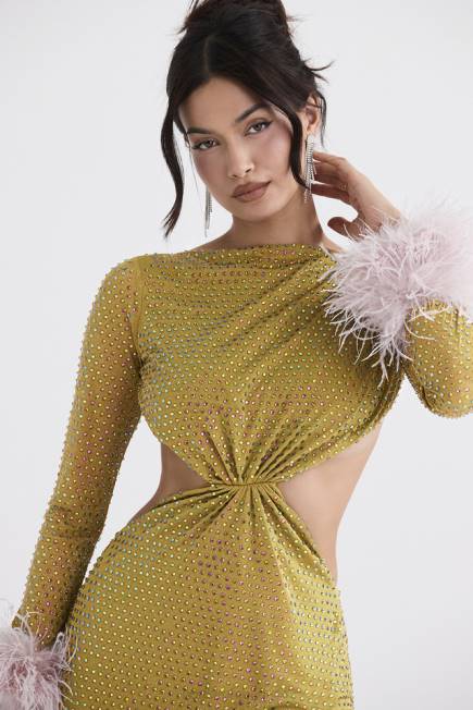 klær gina chartreuse krystallisert maxi kjole House of CB J6RL332