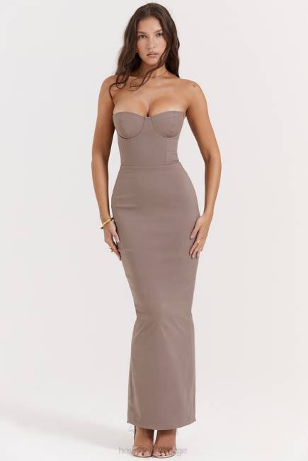klær lucia taupe stroppeløs korsett maxi kjole House of CB J6RL167