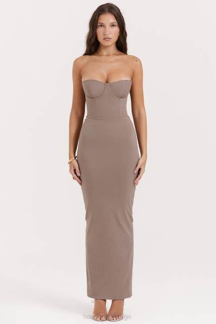 klær lucia taupe stroppeløs korsett maxi kjole House of CB J6RL167