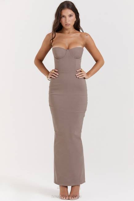 klær lucia taupe stroppeløs korsett maxi kjole House of CB J6RL167