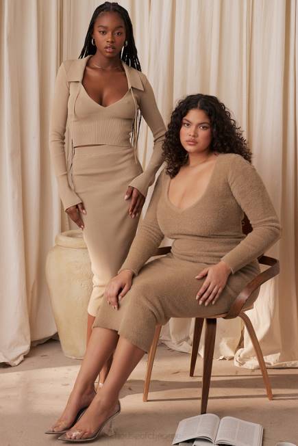 klær lucille camel fuzzy maxi kjole House of CB J6RL312